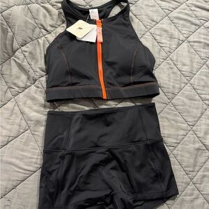 NWT Fabletics Sporty Black and Orange Women's Swim Set